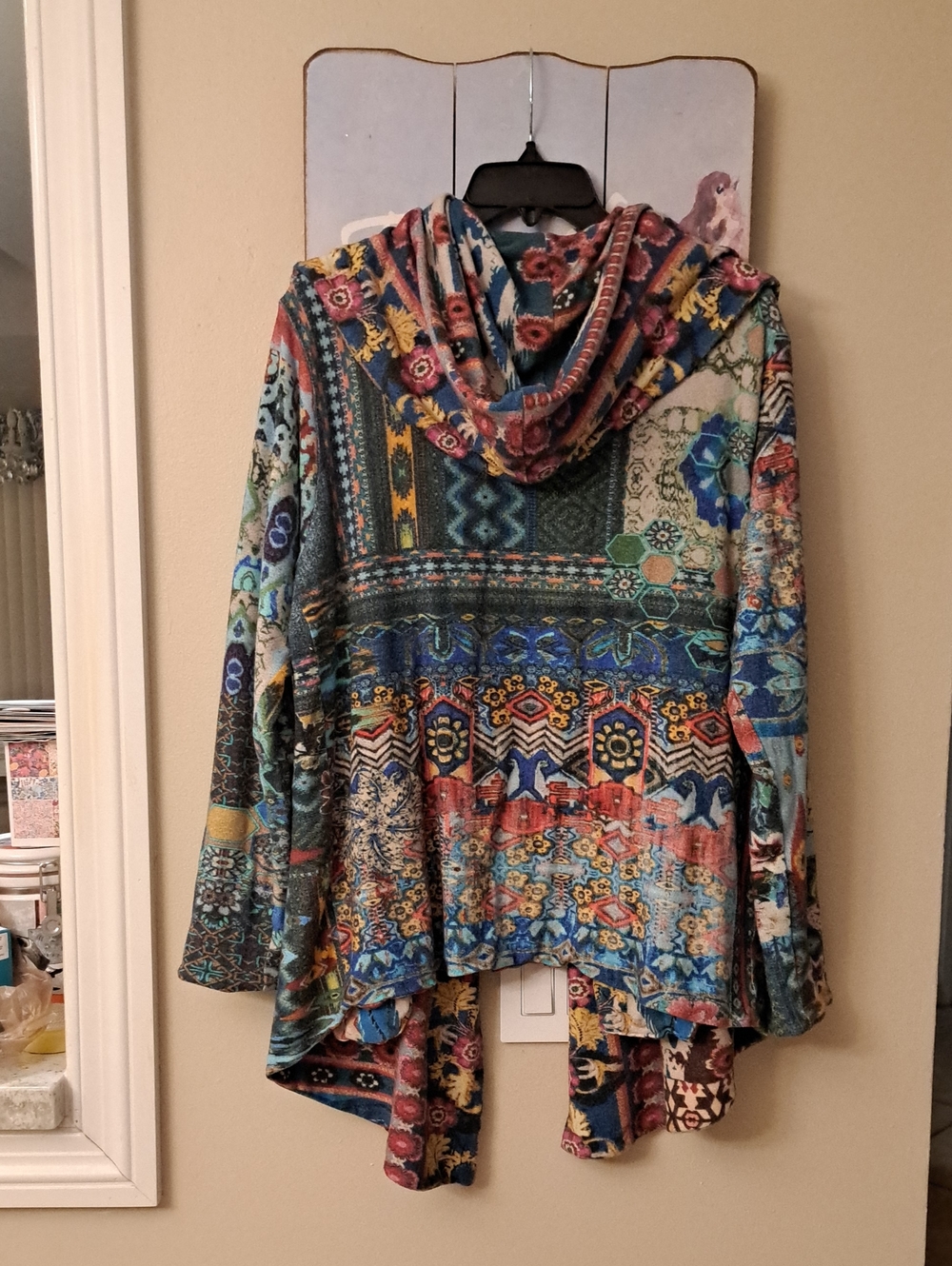 Johnny Was Aztec Boho Open Front Hooded Soft Knit Reversable Cardigan Duster XL - Picture 11 of 11